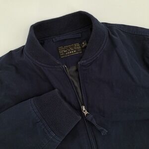 J.Crew NX-631 Bomber Jacket Mens Medium 100% Cotton Navy Blue Solid Full Zip